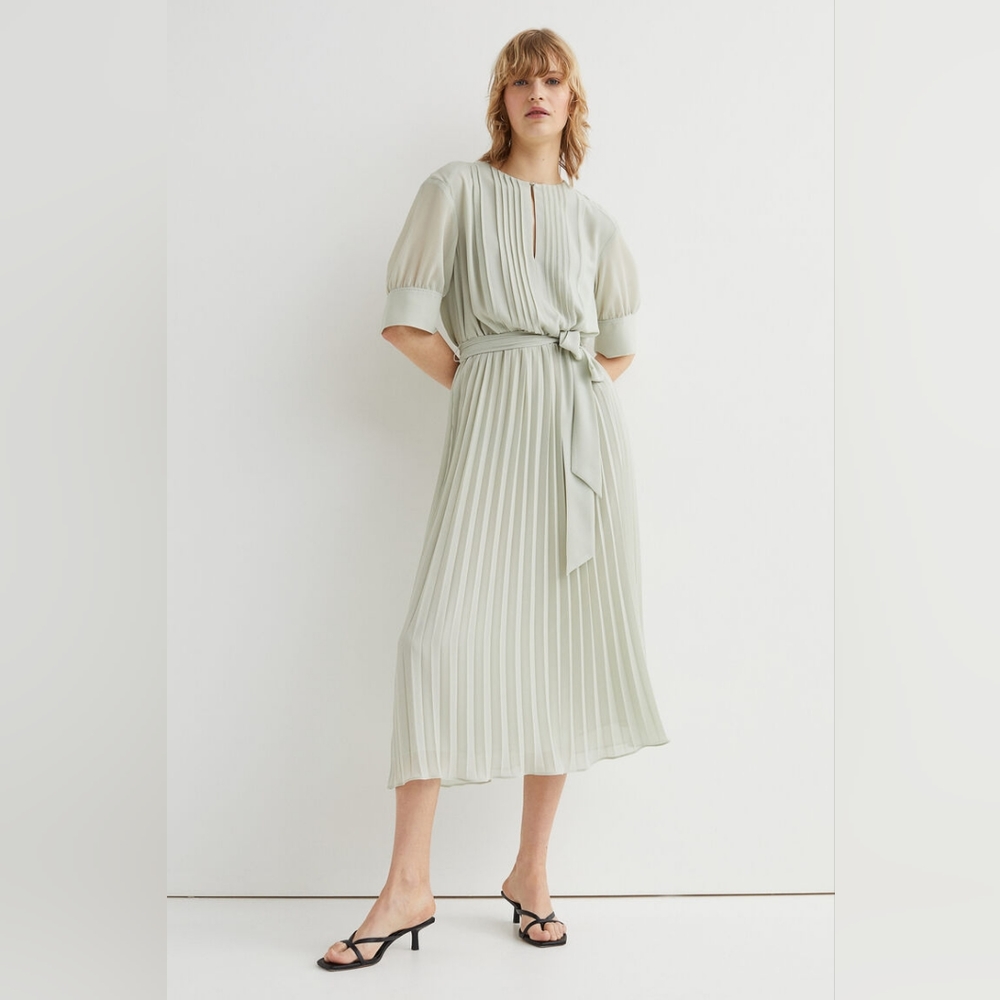 🏵️💚 Pleated Chiffon Dress